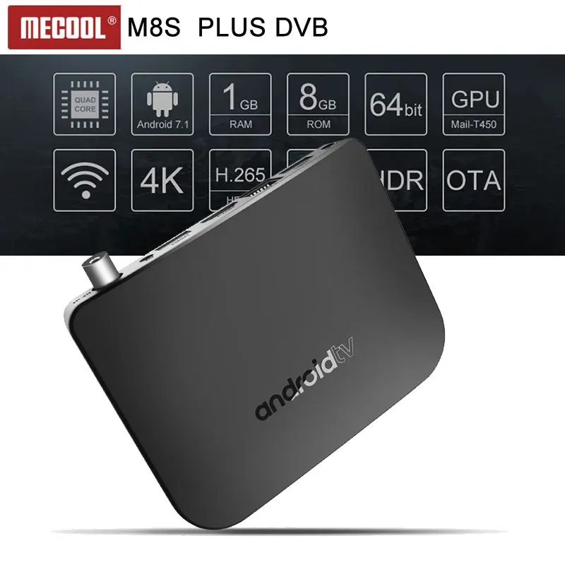 

MECOOL M8S plus DVB Amlogic S905D Quad-core Android7.1+DVB T2/T 1GB RAM 8GB ROM 2.4G WIFI 4K H.265 android tv box 2018