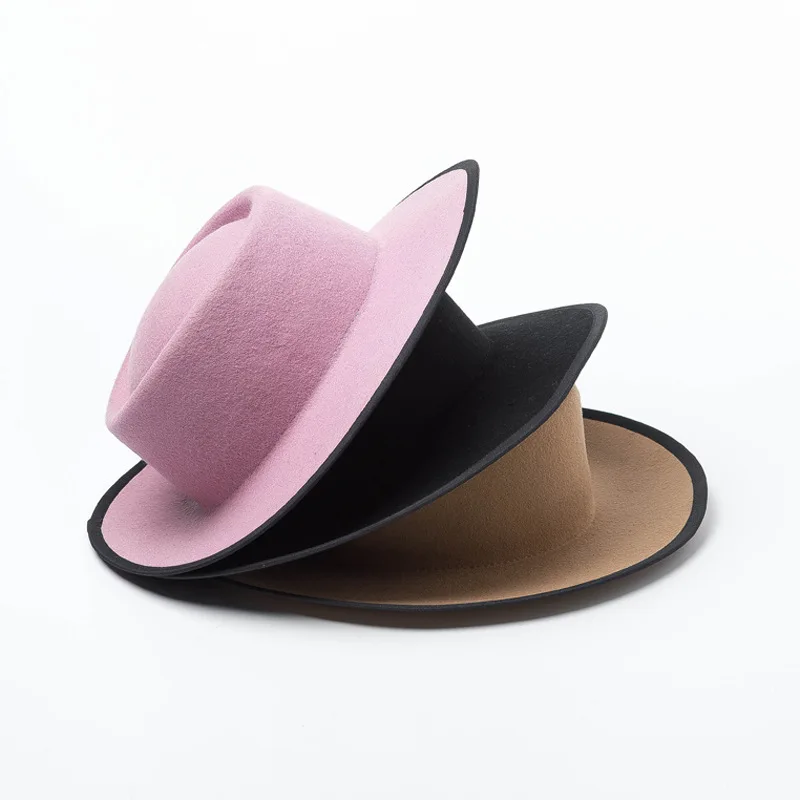 

01812-HH8124 % wool PINK HAT BLACK BRIM leisure fedoras cap MEN women PANAMA hat