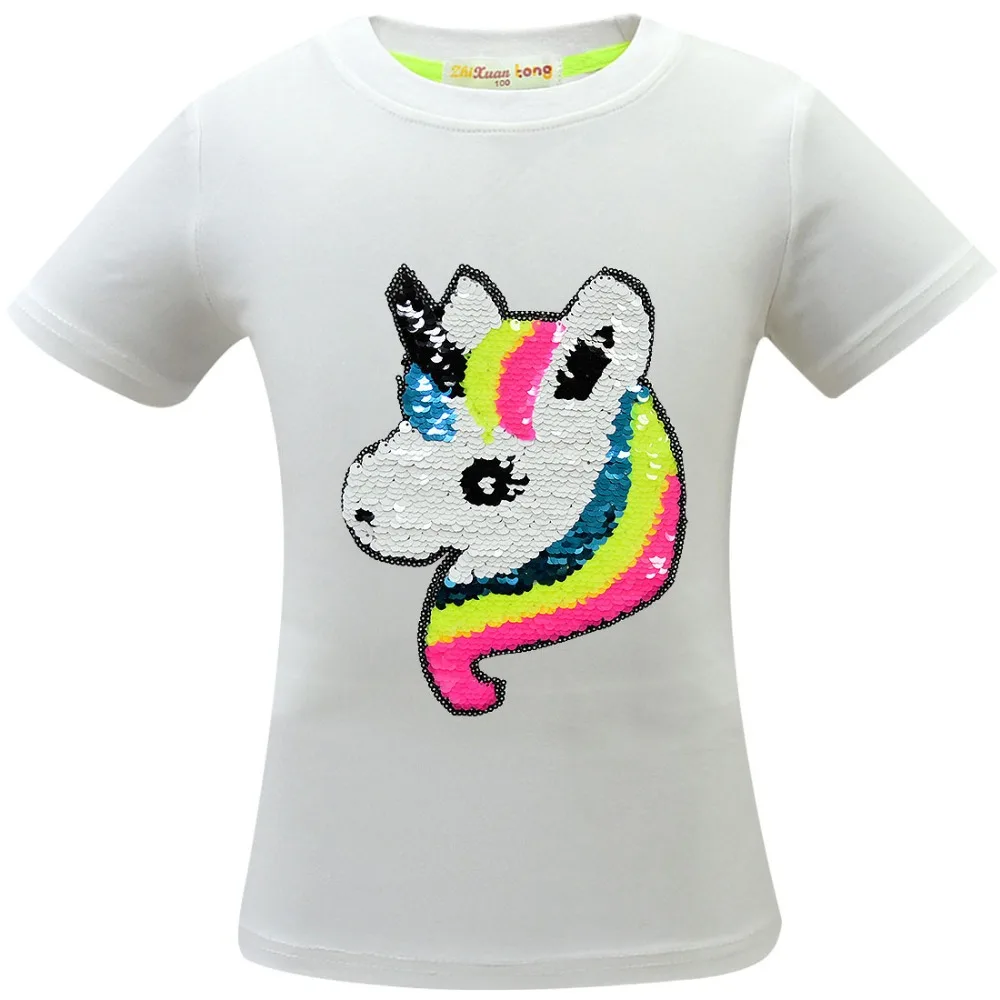 Рубашка с единорогом Camiseta Unicornio, футболка одежда для маленьких девочек топы для маленьких девочек, летняя одежда для детей Roupa Menina Красочные Блестки