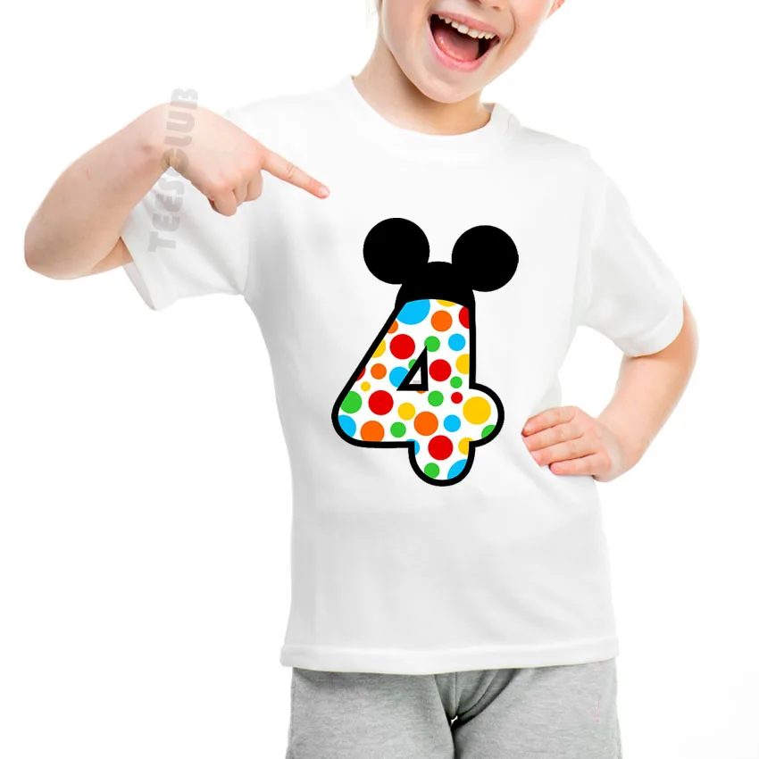Новая детская Милая футболка с принтом «Счастливый День рождения» для детей от 1 до 9 лет летние топы с героями мультфильмов, футболка с круглым вырезом для мальчиков и девочек, одежда