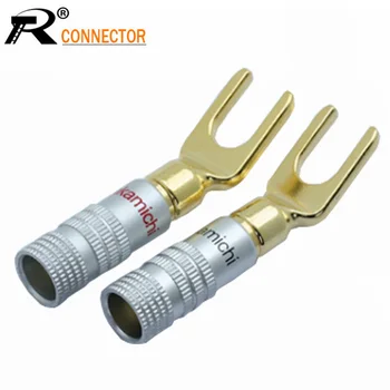 

10pcs/lot Y U Type Banana Plug Male Connector Gold Plated Screw Solder Free Fork Spade Speaker Plug Wholesales