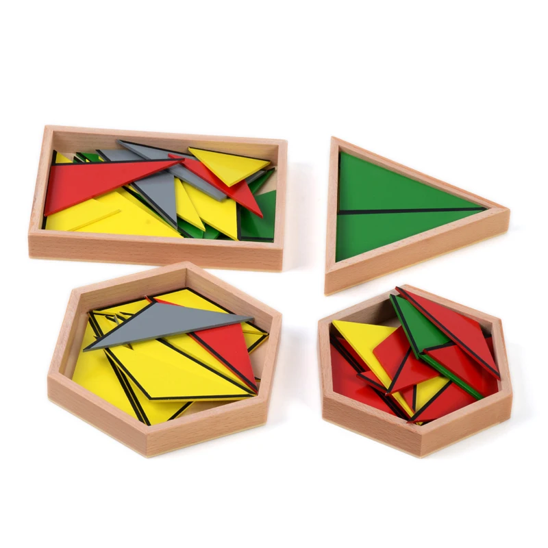  Baby Toy Montessori Constructive Triangles - 4 Boxes 10 Insets Shapes Sorting Geometric Solids with