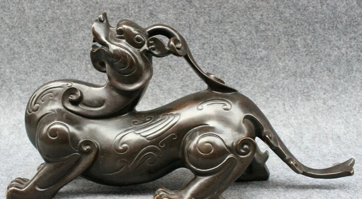 

S4531 12" Chinese Pure Bronze Guardian Exorcise Expel Evil Unicorn Lion PiXiu Statue D0318