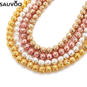 

SAUVOO Natural Stone Loose Lava Beads Essential Oil Diffuser Beads Gold Colors 4mm 6mm 8mm 10mm 12mm m for DIY Jewelry Findings