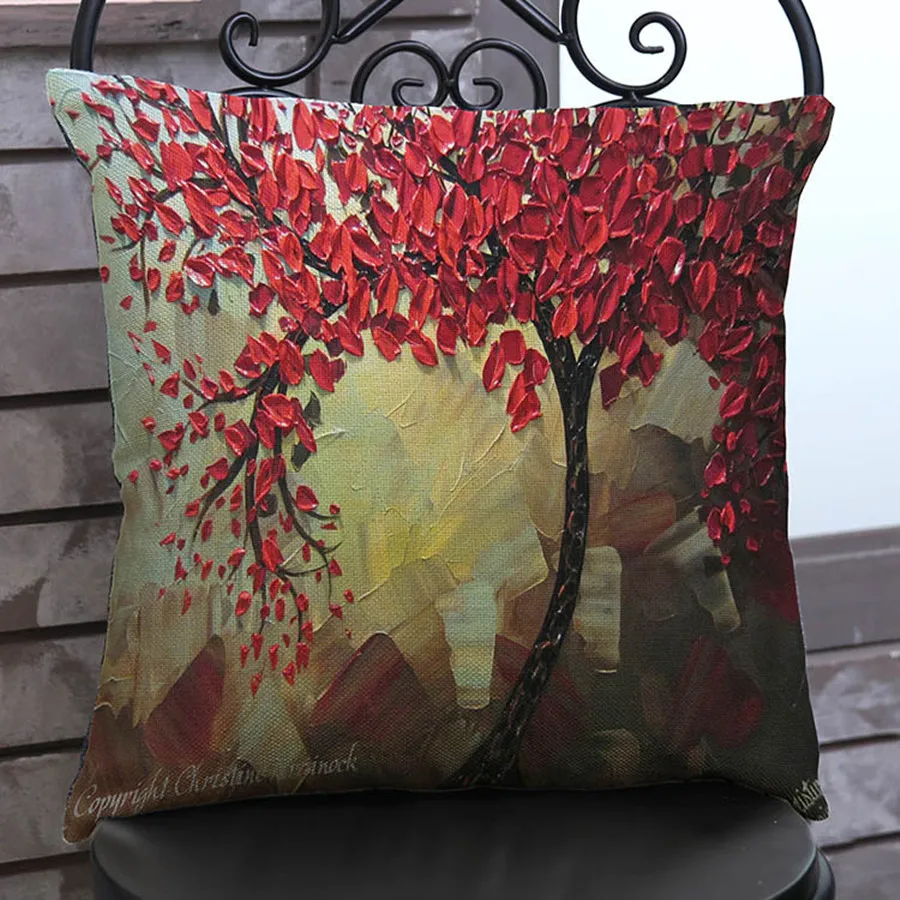 

3D Oil Painting Flower Trees Art Decorative Pillow Case Printed Cotton Linen Pillowcases Home Decor Cushion Cover 45x45cm