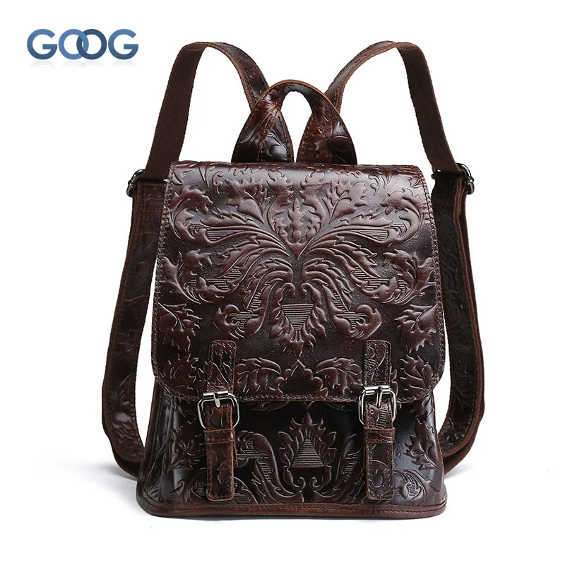

New European and American oil wax leather simple shoulder bag vertical paragraph square embossed retro women 's backpack