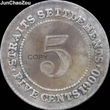 Индии для монет 1900 викторианская 90% Серебро 5 центов копии монет