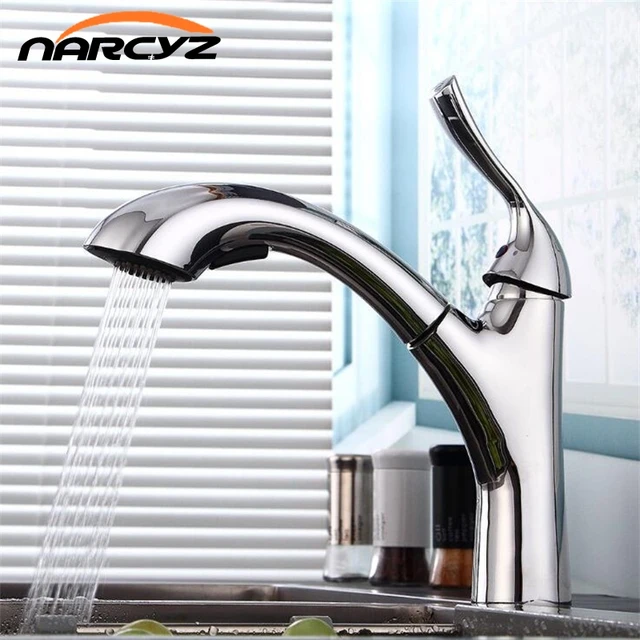 Best Offers Chrome color Pull Out Kitchen Faucet Hot and Cold Water 360 Rotate Kitchen Sink Taps Stream Sprayer 2 function Spout XT-118