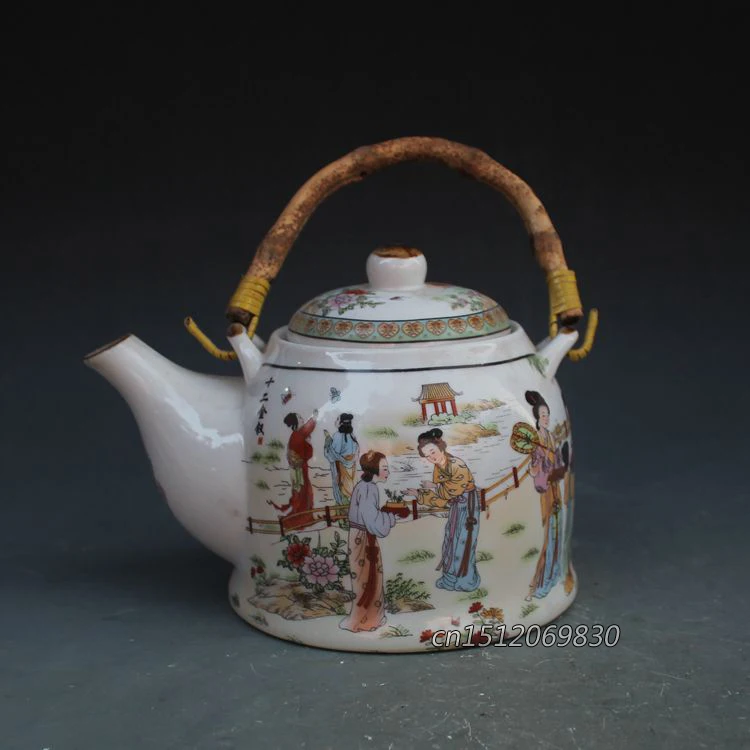 

Elaborate Collectible Decorated Handmade Antique Imitation Porcelain Teapot,Painted with Ancient China Bells