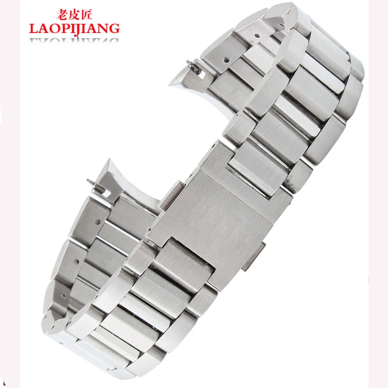 New 22mm MEN High Brushed Stainless Steel Watchband BANDS Strap With Double Push Clasp Buckle