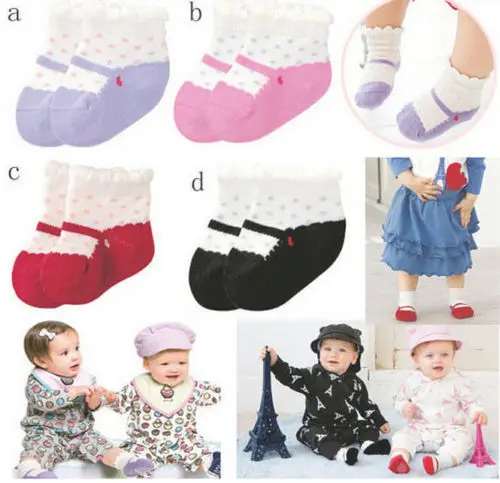 1 Pair Purple Pink Red Black Lovely Girl Boy Baby Ballet Socks Anti Slip Soft Socks For Baby 6 to 24 Months