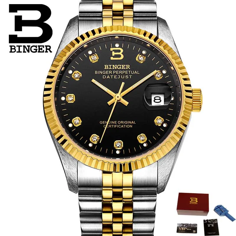 Оригинальные 5 цветов люксовый бренд автоматические механические часы для мужчин часы Бингер серебро Нержавеющая сталь Группа 3ATM - Цвет: Men watch 09