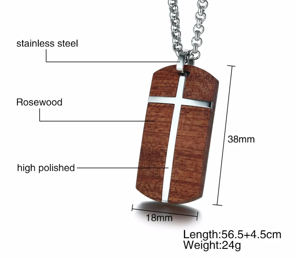Unique Mens Necklaces Hand Crafted Rosewood Cross Inlay Pendant Necklace Men Wood Jewelry with Stainless Steel 24_ Chain collares collier colar kolye collane 13