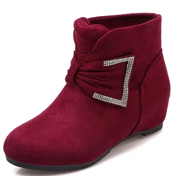 

New Boots Women Winter Soft Leather Ankle Boots Fashion Platform Shoes Women Quality Fur Inside Rhinestone Shoes Boots