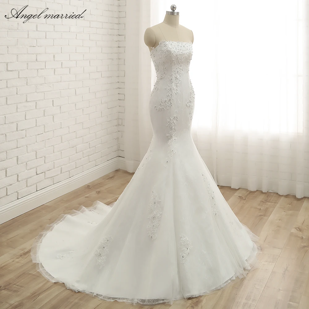 Ангел Женат Vestido De Noiva белое кружевное фатиновое свадебное платье винтажная