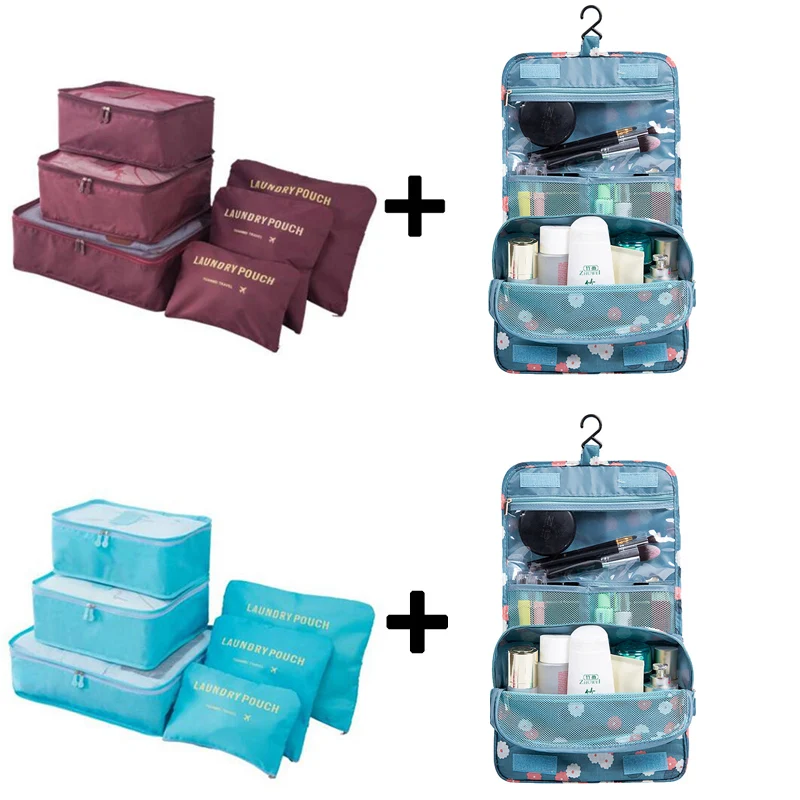 

6pcs/set Nylon packing cube large capacity double zipper Waterproof bag Luggage Clothes Tidy Organizer Nylon Folding Bag