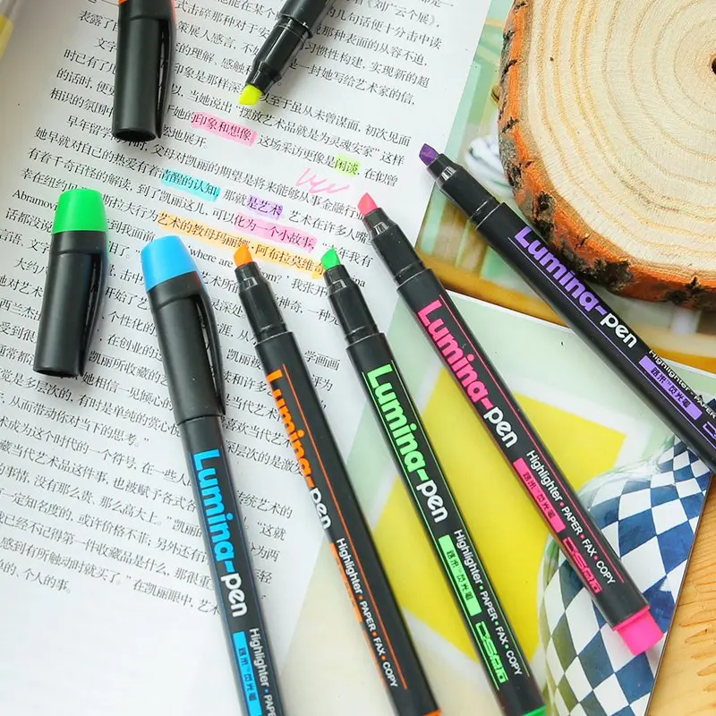 

6 pcs/Lot Lumina pens Highlighter for paper copy fax DIY drawing Marker pen Stationary office material School supplies 6718