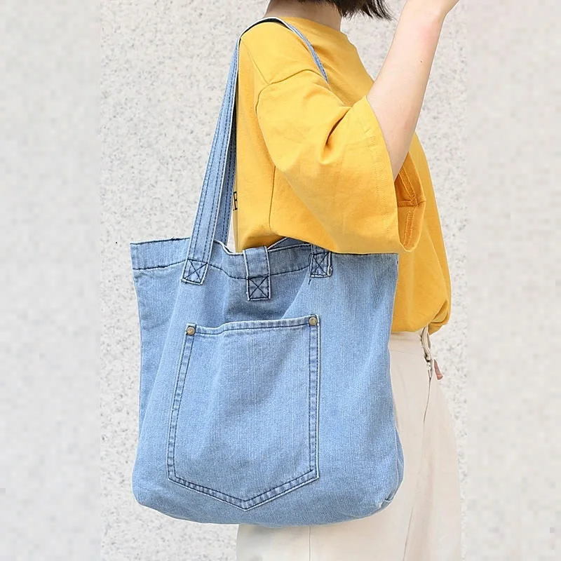 

Denim Bag Women Casual Hand Tote Big Shoulder Bags Large Capacity Jeans Cloth Summer Beach Bag Girl Woman Daily Handbags
