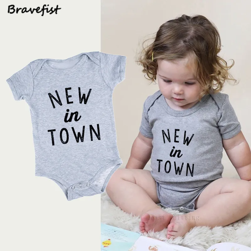 Baby Bodysuits Gray Clothes For Children Boys Girls Clothing Infant Jumpsuits New In Town Letters Print Newborn Outfits Kids Top