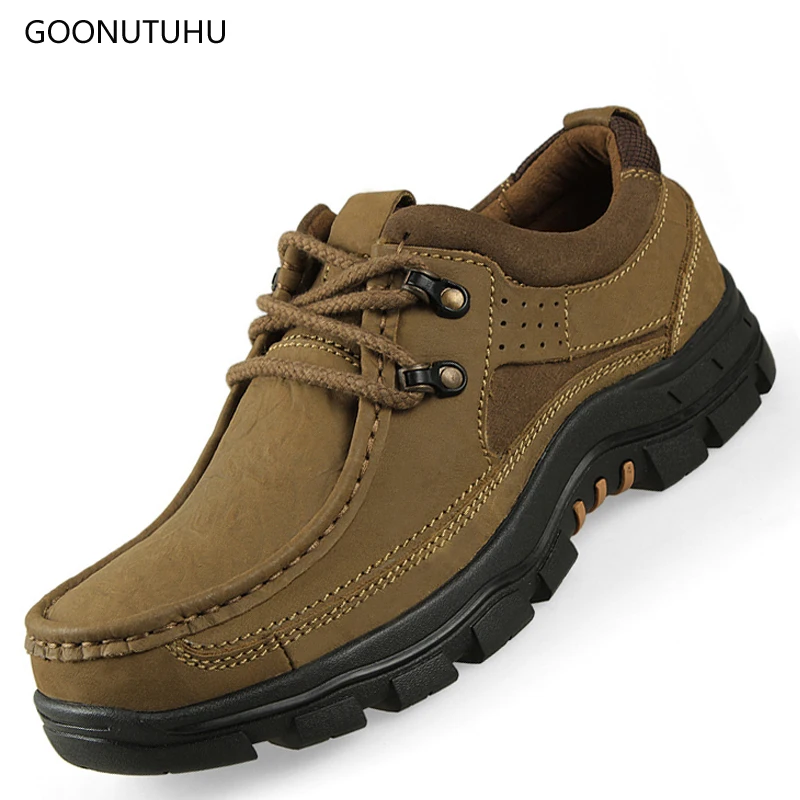 

2018 autumn winter Men's shoes casual genuine leather cow lace-up waterproof shoe man youth size 38-44 khaki brown shoes for men