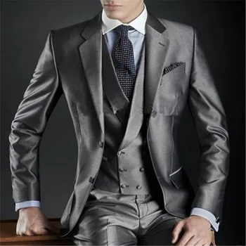 Ceny Nowy Klasyczny Szary Smoking Pana Młodego ślub Mężczyzn Garnitur 3 Sztuk (kurtka + Spodnie + Kamizelka) Proste Klapy Custom Made Slim Fit Prom Ubrania
