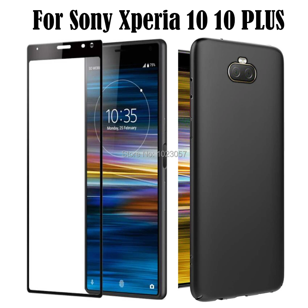 Закаленное стекло для Sony Xperia 10 чехол с полной защитой Plus полным закаленным