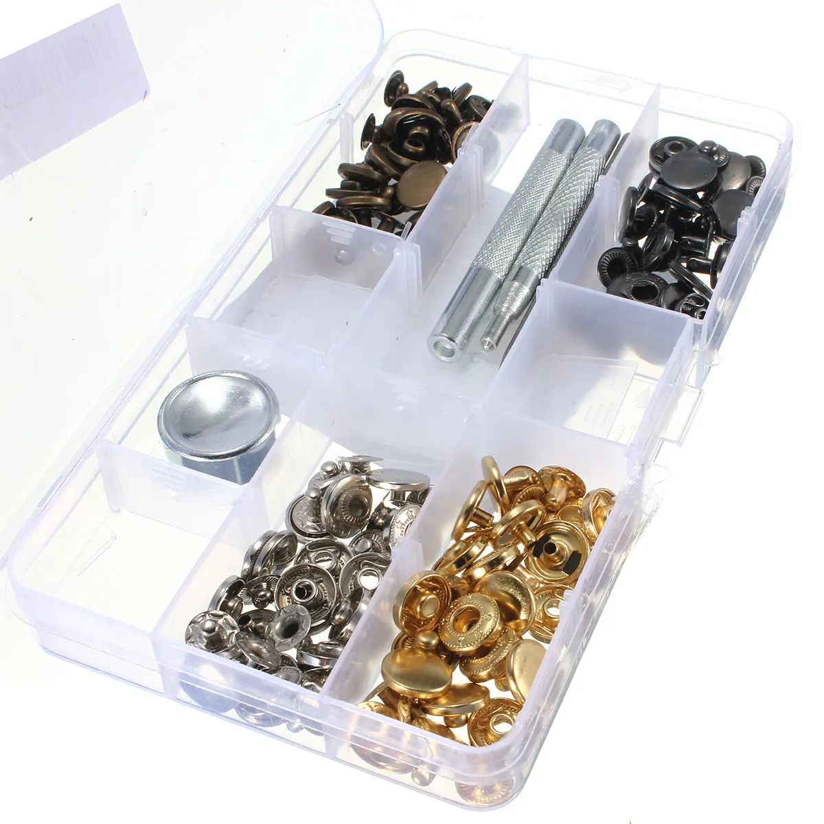 

High Quality 40 Sets Snap Fastener Press Stud Buttons Poppers Leather Craft Jeans Button + InstallationTools Kit