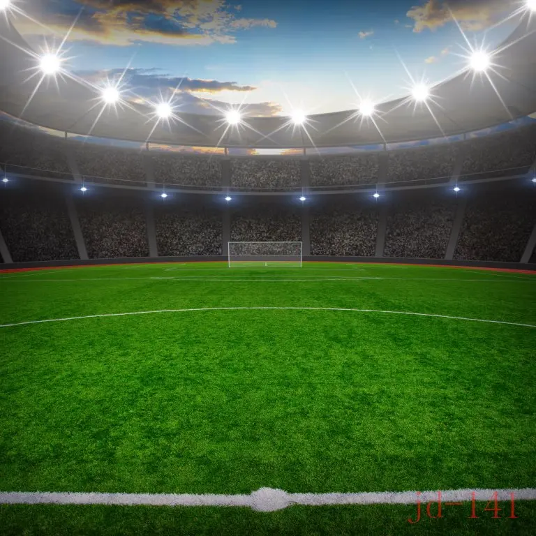 10 X10Ft Clouds Sky Audience Platform Spots Soccer Green Football Field Goal Custom Photo Studio Sfondo Sfondo Vinile 3X3M