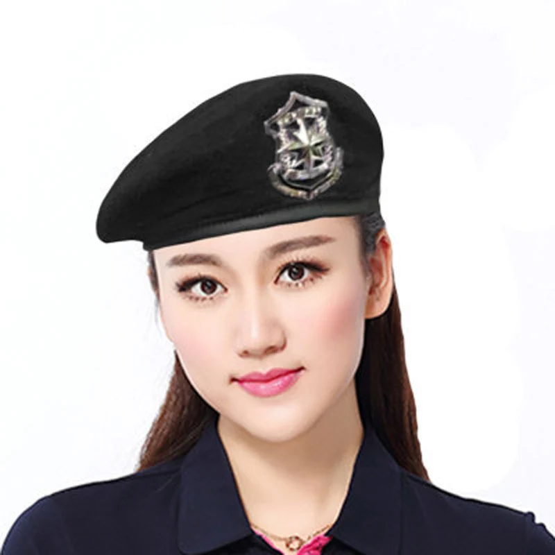 male beret hat High-Q Men Women Wool Felt Berets Metal Badge Decor Sailors Dance Performance Hat Trilby Military Fans Army Cap Adjustable man in beret Berets