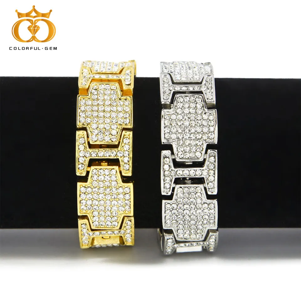 Goede Mannen Hip Hop Armband Alloy Gold Kleur Bling Aaa Zink Rhinestone Crystal Tennis Armband Ketting Mode sieraden 18 Mm * 8 Inch