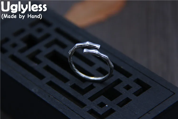 

Uglyless Real S 925 Vulcanized Thai Silver Bamboo Designer Opening Rings for Wome Simple Fashion Thin Ring Handmade Fine Jewelry