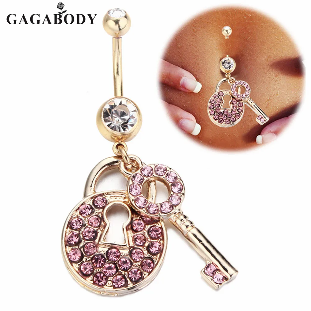 1PCGoldcolorPiercingStainlessSteelCrystalBellyRingNavelBar
