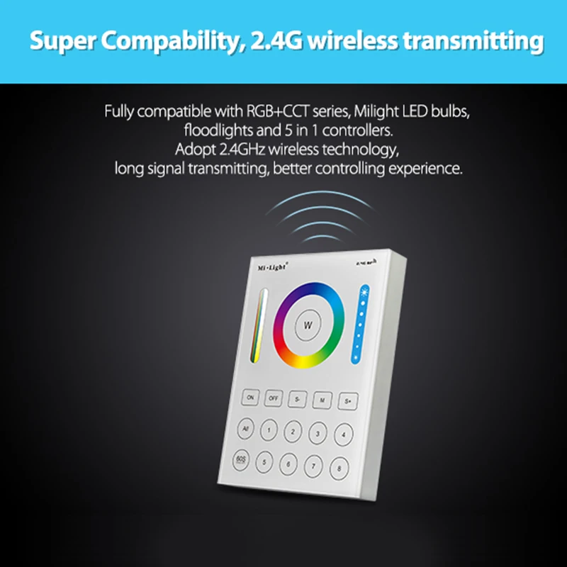 MiLight 2,4 г беспроводной 8 зон FUT089 дистанционного B8 настенный сенсорный Панель LS2 5IN 1 smart led контроллер для RGB+ CCT Светодиодная лента