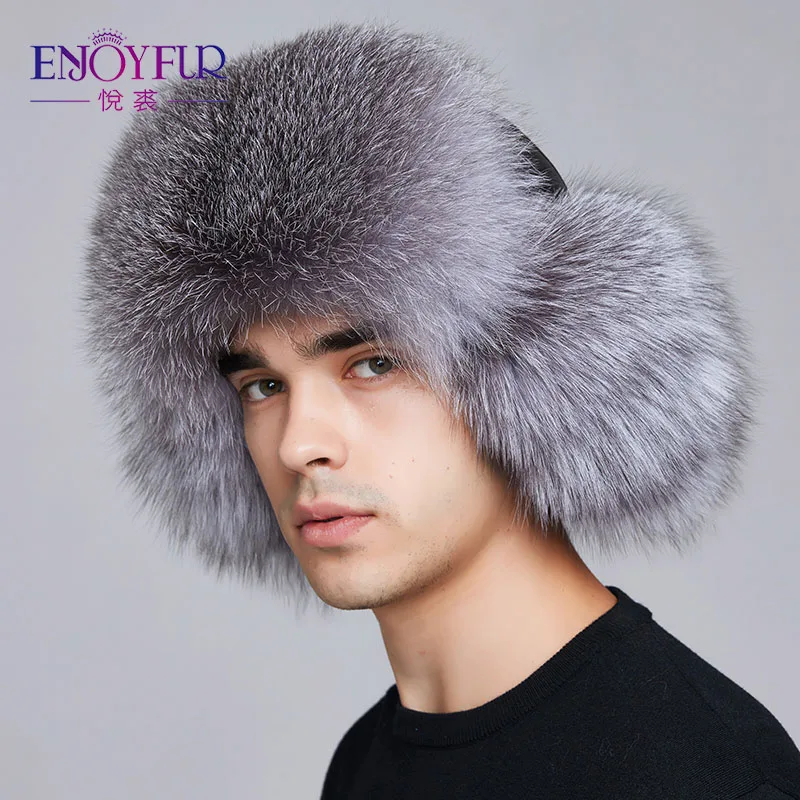 Enjoyfur зимняя шапка Earflap мужчин натуральным лисьим мехом шапки Российской ушанка из меха защиты уха Теплый достаточно высокое качество Бомбардировщик Hat FXM17504 - Цвет: F004