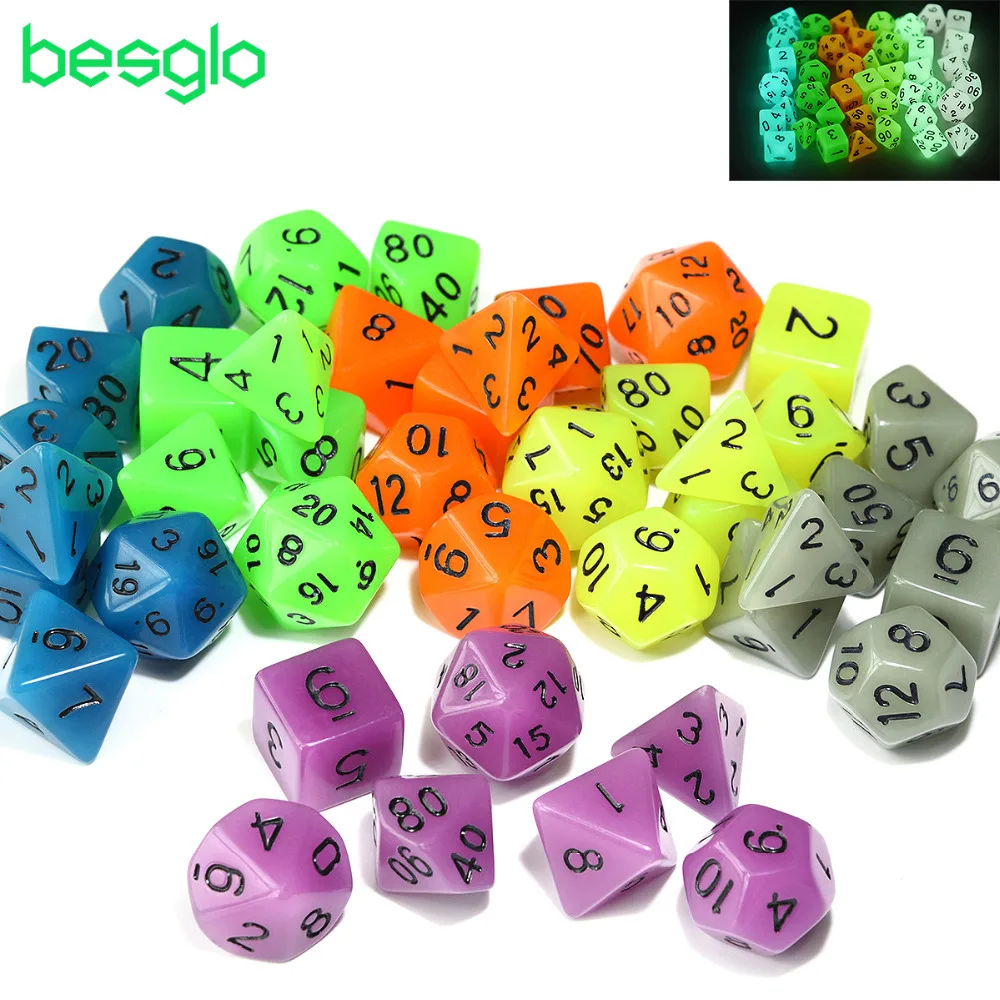 

7pcs/set Glowing Polyhedral Dice D4 D6 D8 D% D10 D12 D20 Multi-sided Dice Set for Dungeons and Dragons RPG Board Table Games