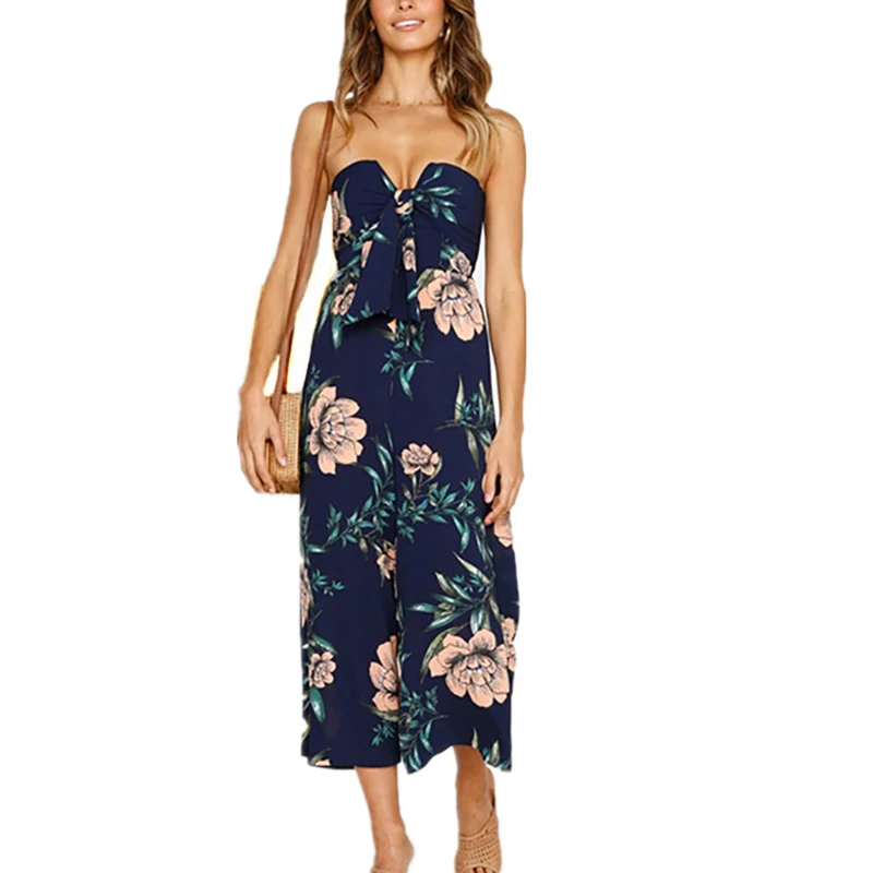 yashangyi Jumpsuits For Women Bohemian Style Floral Print Bowknot Strapless Bodysuits Sexy Backless Rompers Body Mujer Clothing