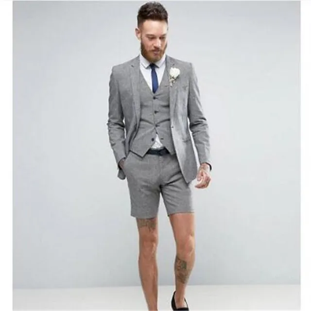 2018 traje gris con pantalón corto por encargo traje para los hombres 3