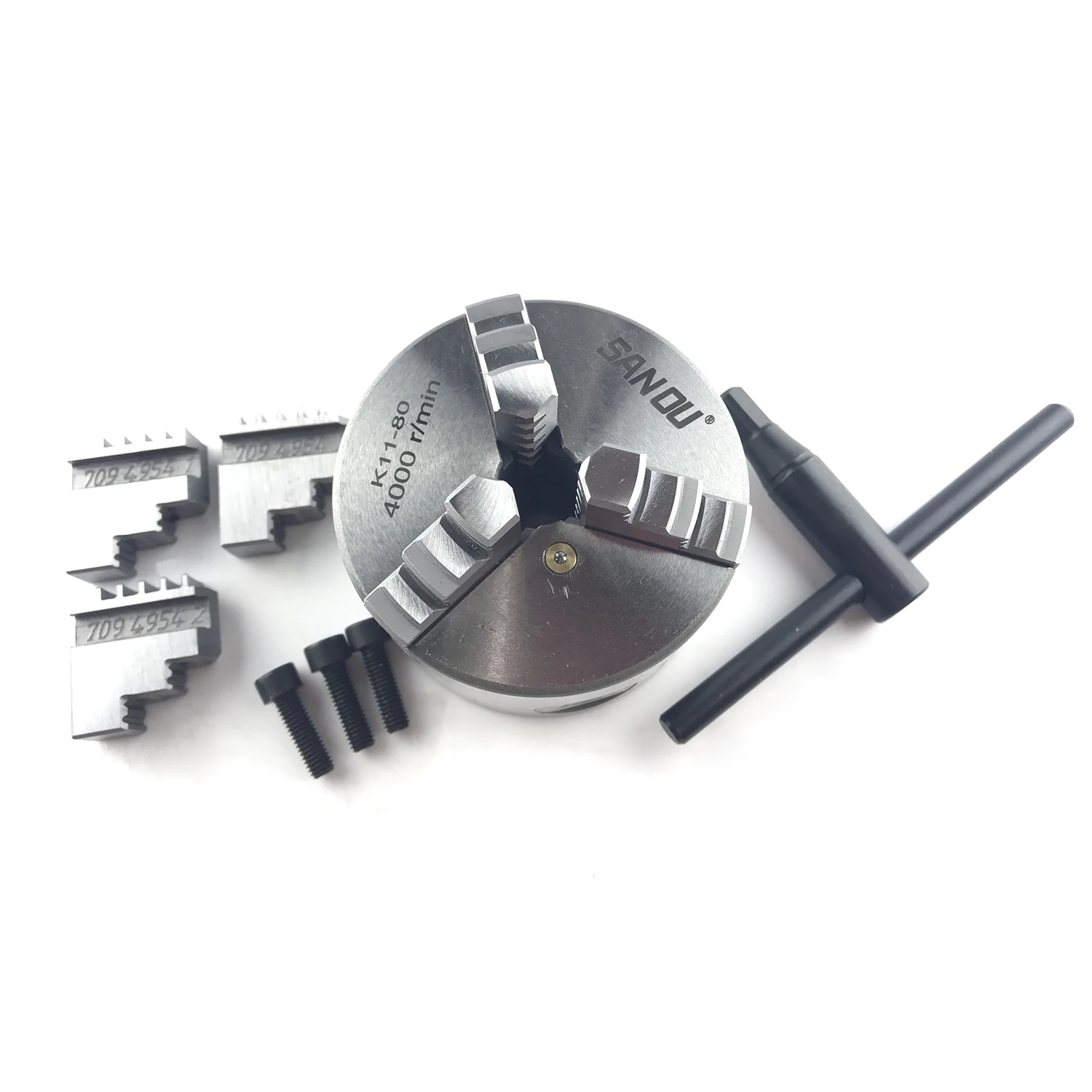 

Brand New SAN OU 3 Jaw K11-80 Metal Lathe Chuck Manual Chuck Self-centering Lathe Parts with Wrench and 3pcs Screws