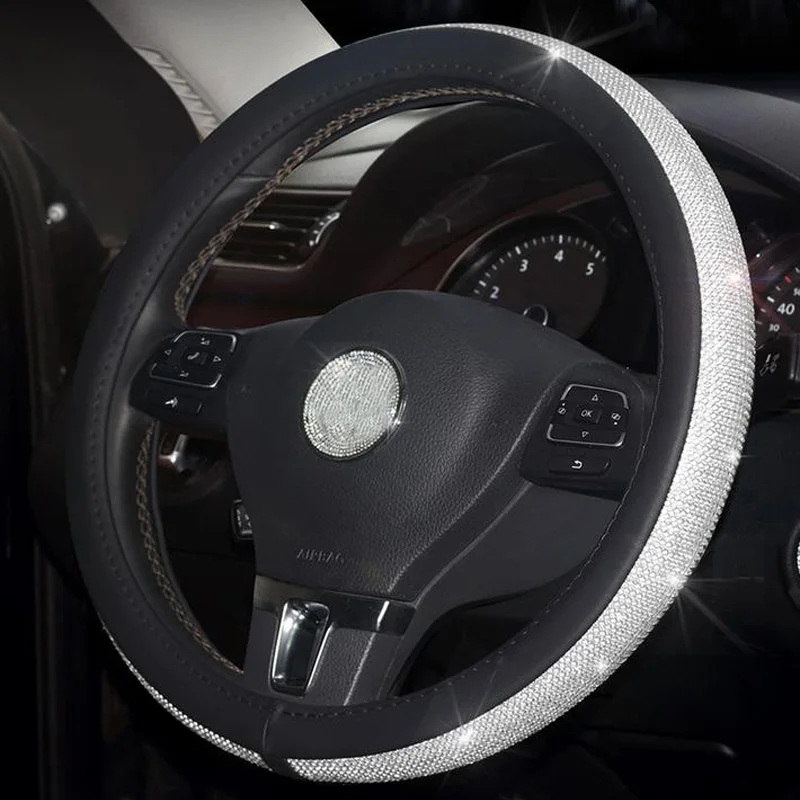 Роскошные Алмазные хрустальные автомобильные аксессуары, чехол для ручного тормоза, автомобильные воротники для переключения передач, чехол рулевого колеса автомобиля, USB зарядное устройство - Название цвета: black wheel cover