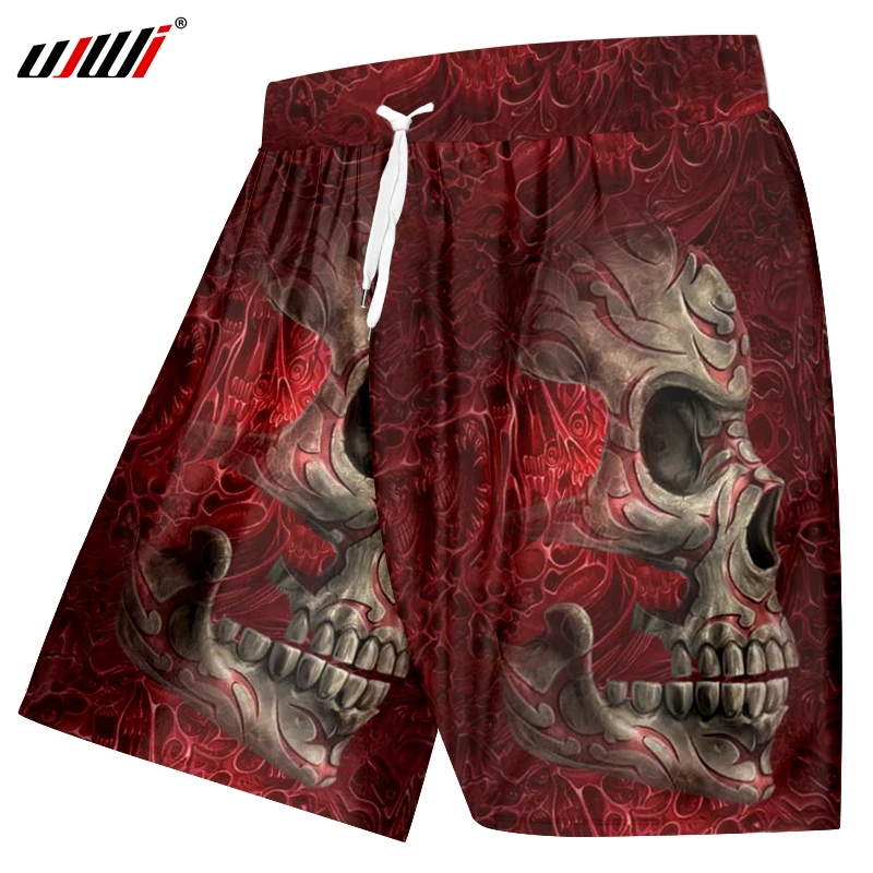 UJWI, мужские повседневные шорты, крутой принт, металлический череп, 3d, пляжные шорты, для бодибилдинга, фитнеса, эластичная талия, с карманами, брюки, боксеры