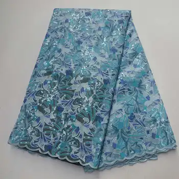 

Nigerian High End Lace Fabric Organza Lace Fabric With Sequins High Quality Emboridery French Mesh 2019 Nigeria Lace For Wedding