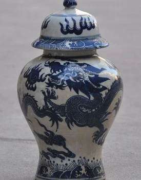 

Antiques Old China Blue&White Porcelain Dragon Statue Bottle Pot jar Crock TankA