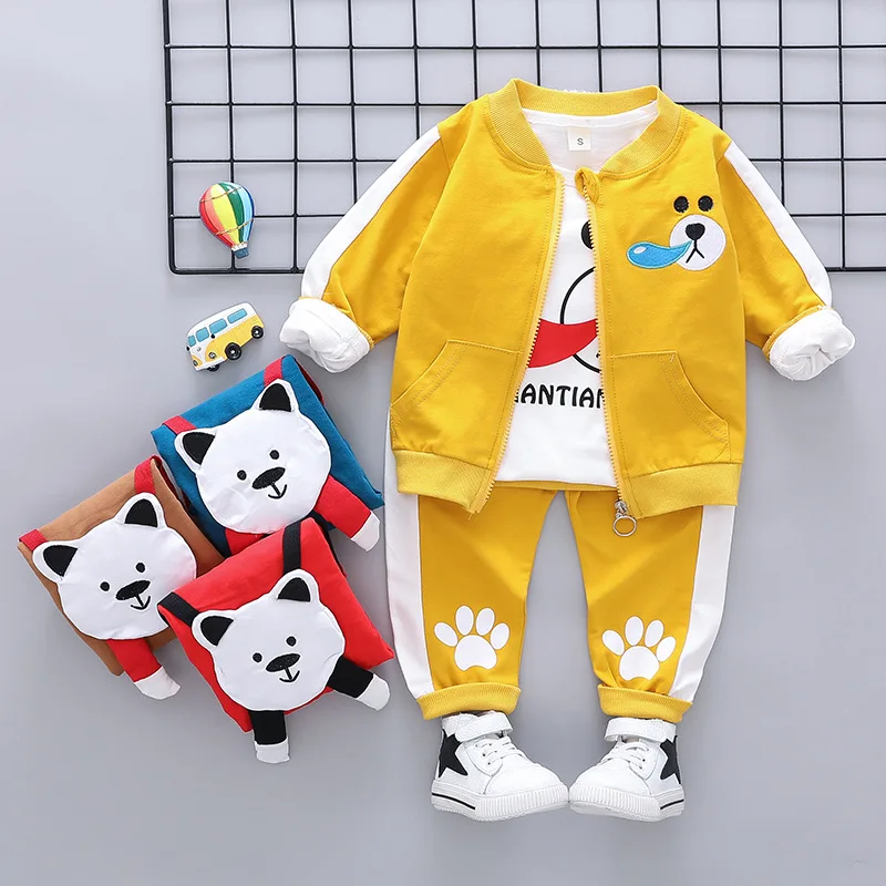 

Children 3PCS Clothing Sets Spring Bear Jacket Suit Toddler Girls Clothes Set Outfits Kids Boys Tracksuit Suits Baby Clothing
