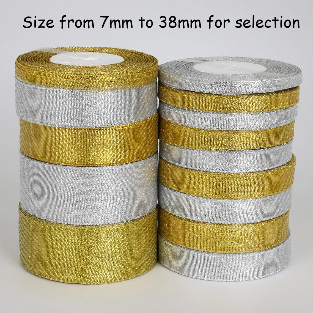 25Yard Gold/Silver Metallic Organza Ribbon For Wedding Party Christmas Decoration DIY Craft Gift Wrapping