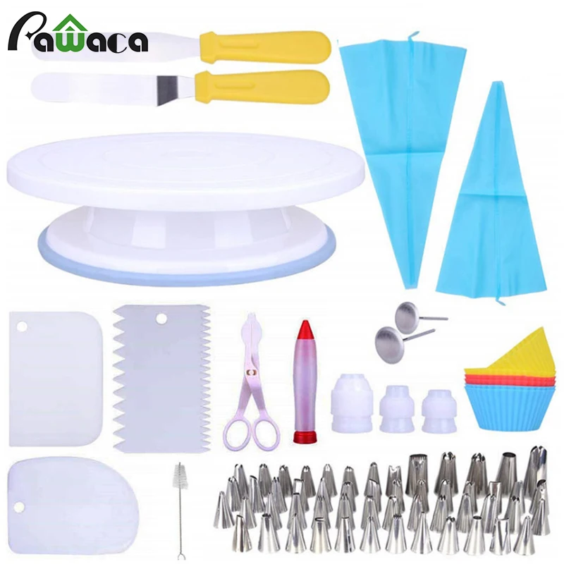 

75pcs Cake Turntable Rotating Set Cake Decorating Kit Icing Piping Nozzle Pastry Bag Tips Cake Stand Rotary Table Decoration Set