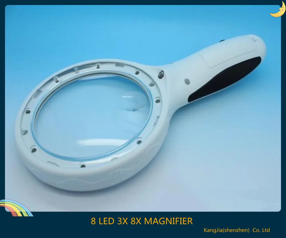 New 3x 8x Illuminated Magnifying Glass Magnifier With 8 Led Light Read