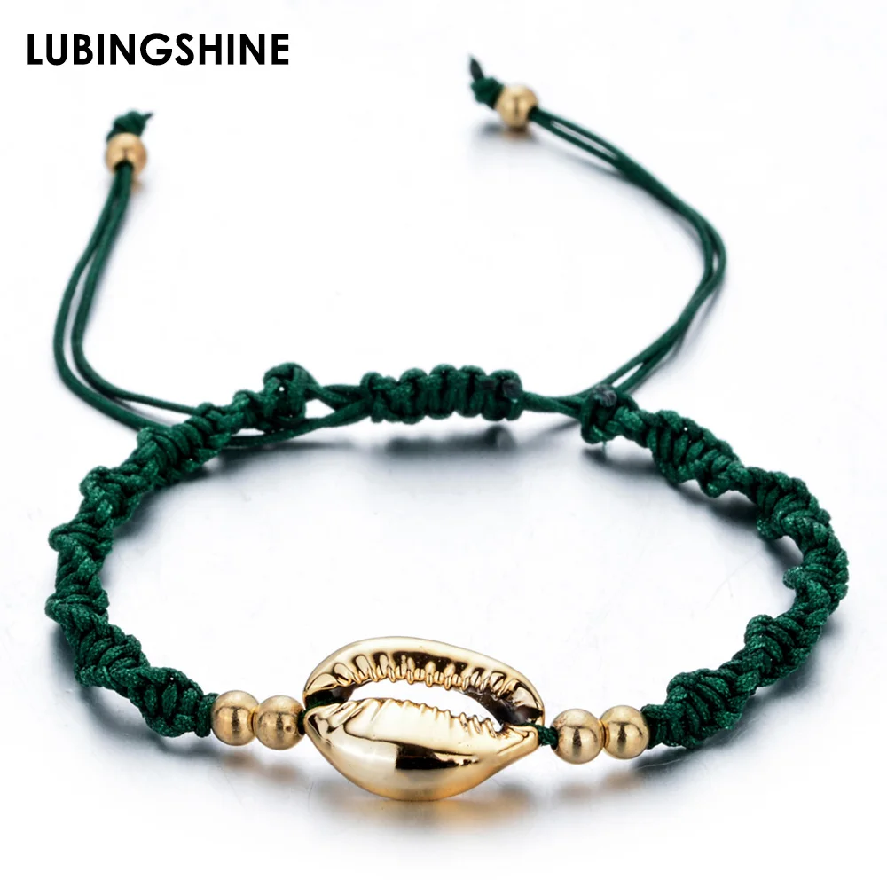 

Bohemian Gold Color Shell Handmade Braided Bracelet Adjustable Rope Chain Bracelets for Women Cuff Jewelry Pulseras