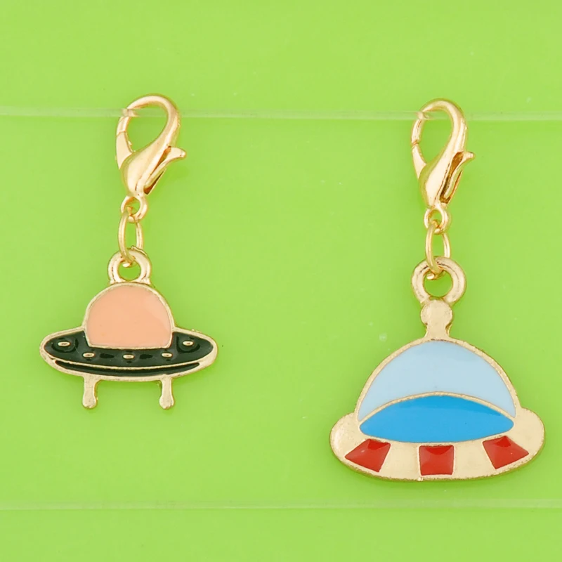 

DIY metal dangle enamel Spacecraft spaceship UFO charms with clasp pendants for bracelet/necklace/earring jewelry making charm