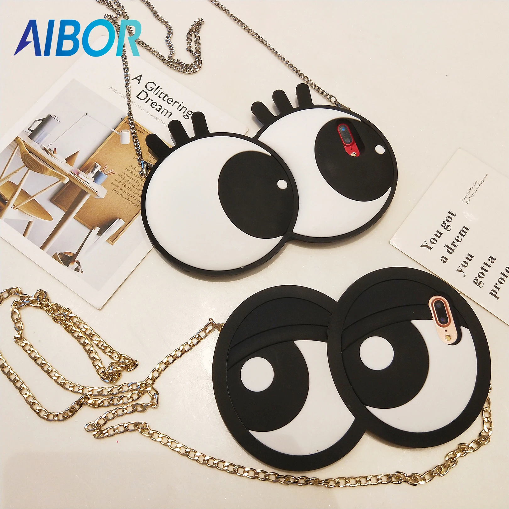 

3D Cute Cartoon Big Eyes eyeball Eyelashes Silicone phone case For iPhone X XR XS MAX 6 6S plus 7 8 plus case Cover with Chain