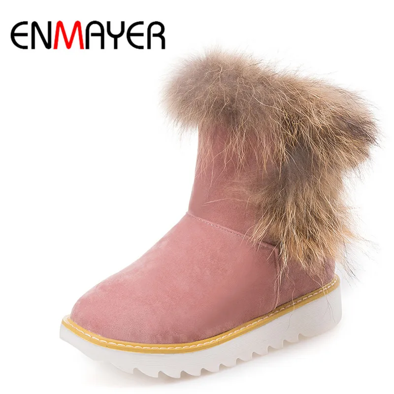 

ENMAYER New Warm Snow Boots With Fur Sweet Lady Shoes Woman Flats Ankle Boots Women Winter Flat Casual Short Boots